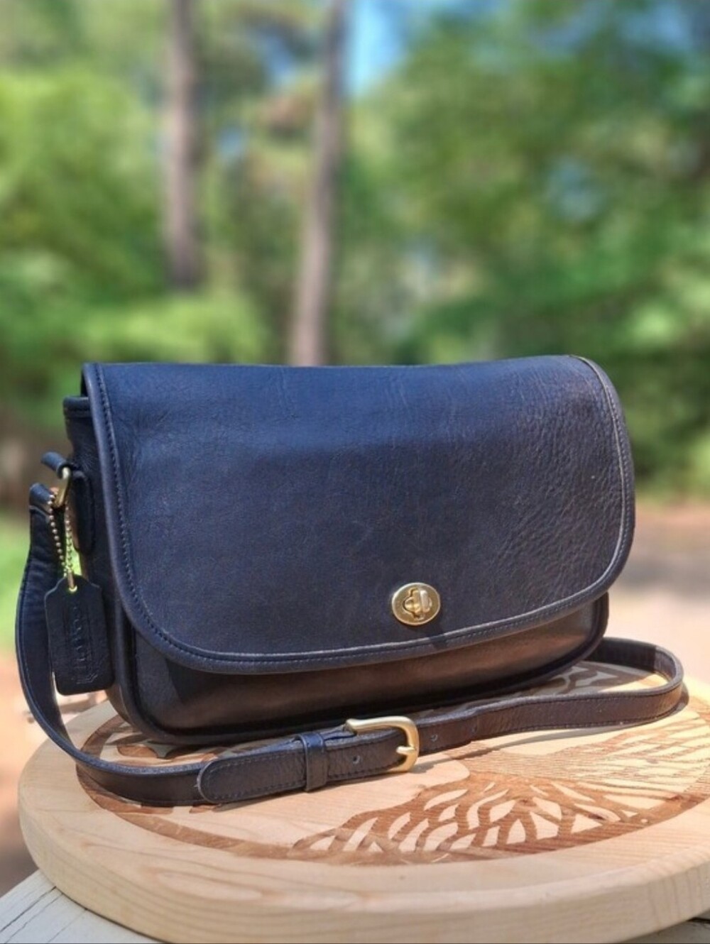 VTG 1996 Coach Black Glove Tanned Leather City Bag Shoulder Crossbody #9790